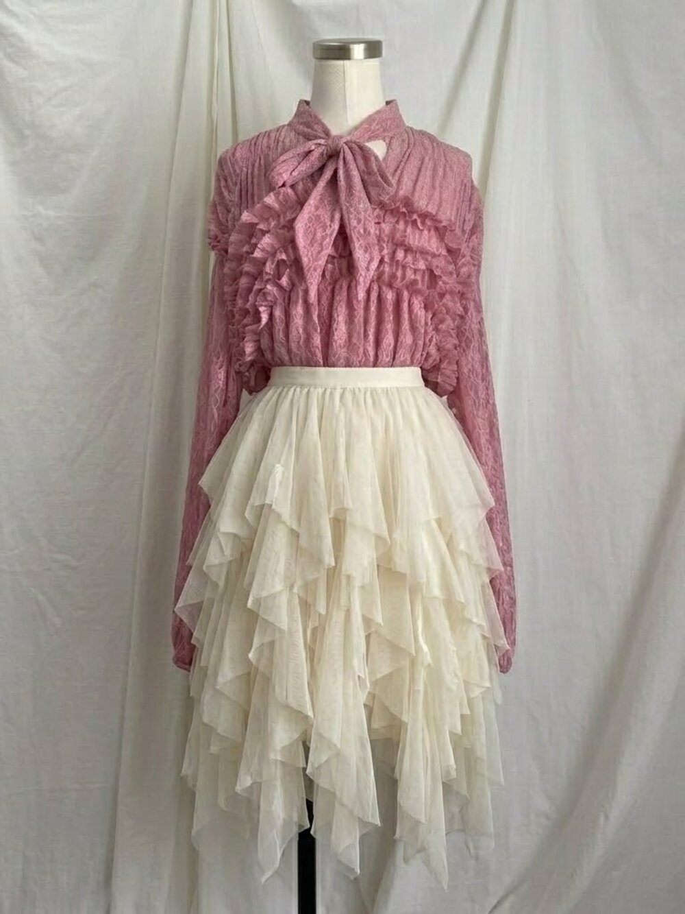 Pink Lace Ruffle Blouse L